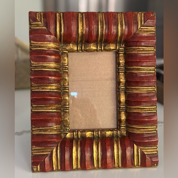 Other - Vtg Modernist Carved Wood Red and Gold Ornate Old World Picture Frame 8”x 10”